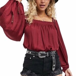Free People Another Round Balloon Sleeve Bodysuit